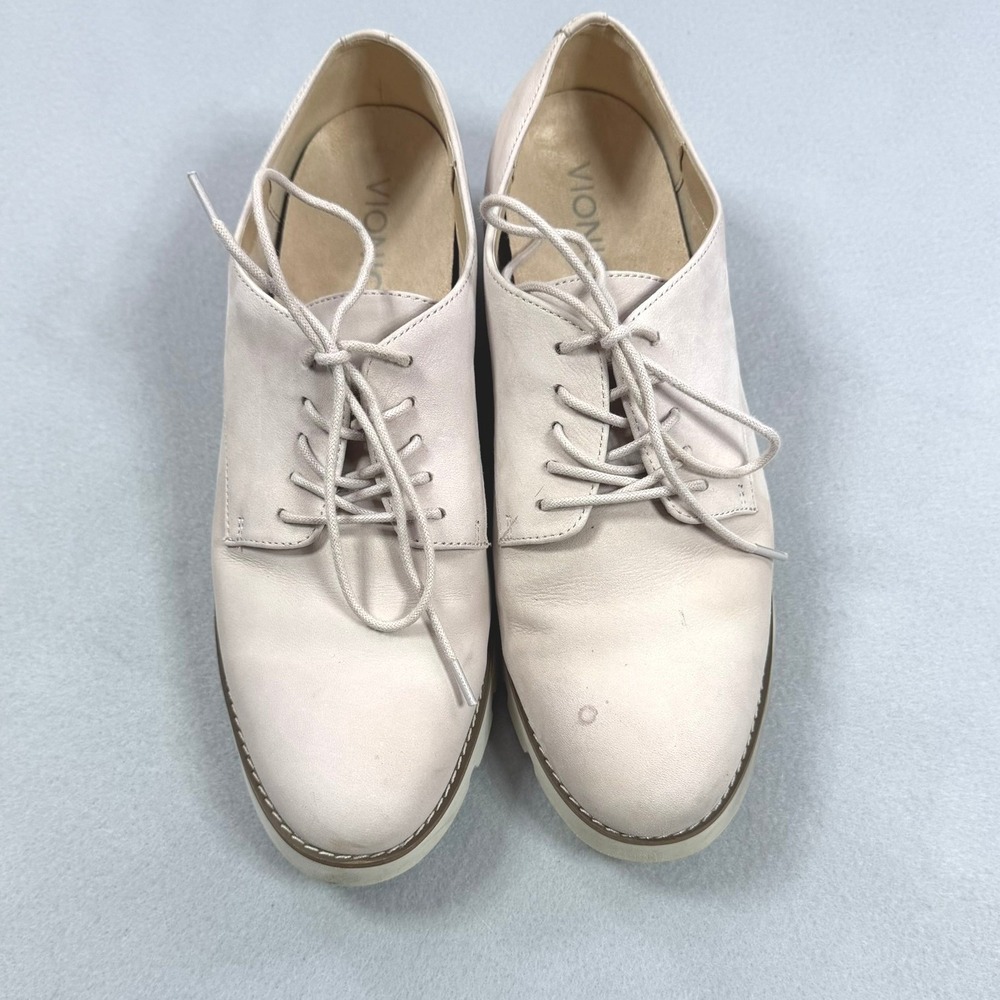 Vionic Adina NBK Nubuck Leather Oxford Shoes Pink Blush Lug Sole Womens 9